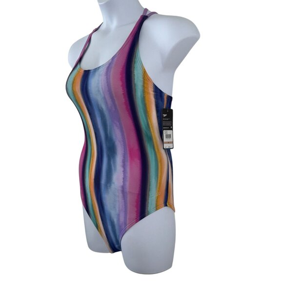 NWT Speedo Poircelain Hydro Bra OIne Piece Womens Swimsuit 12 Striped Colorful - Picture 5 of 10